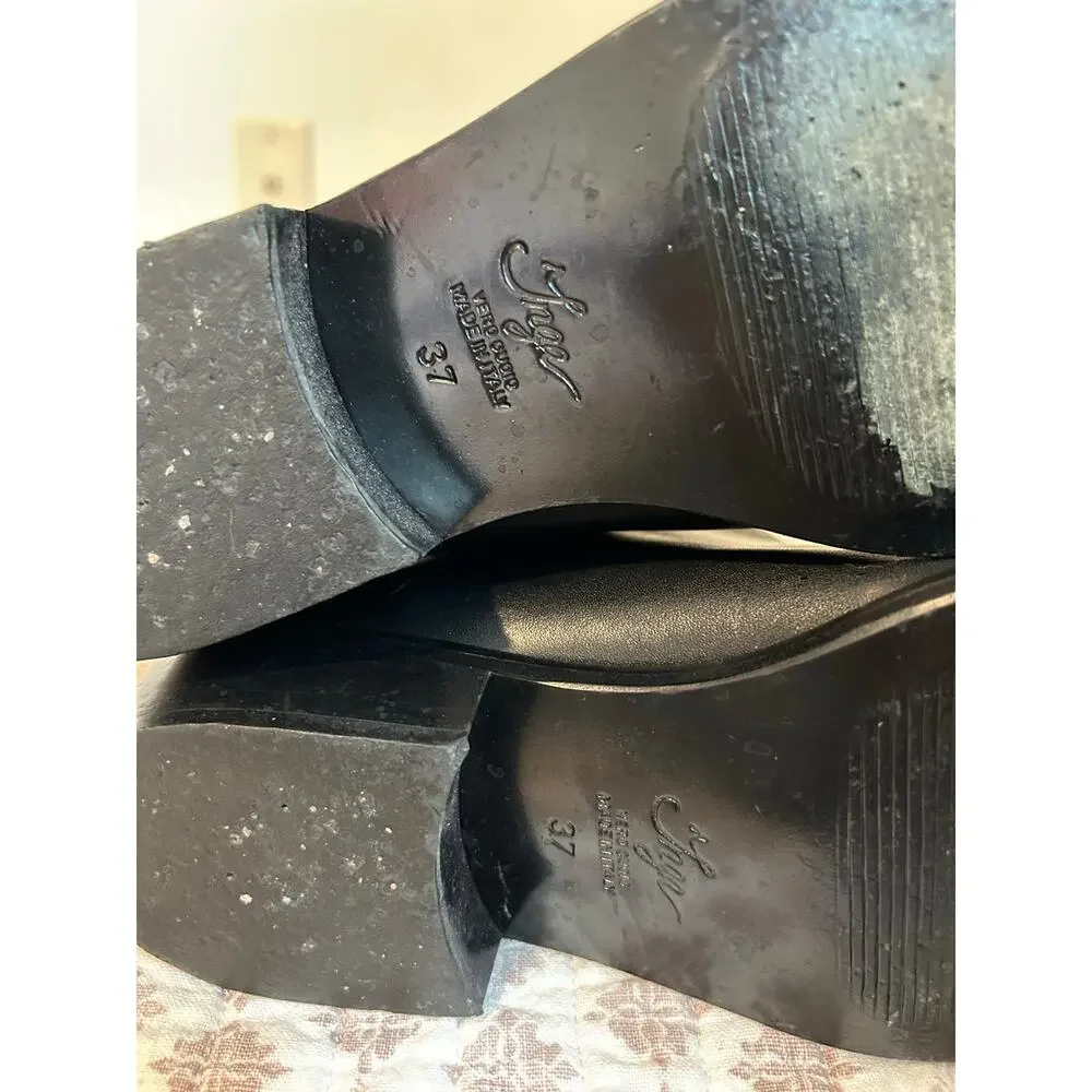 Inga Black Italy Leather Thigh High Riding Boots EU 37 EUC Over the Knee Classic